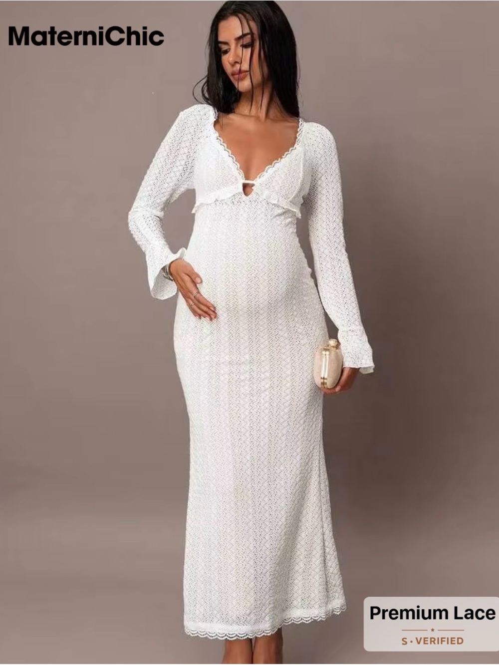 ✨SHEIN- White Crochet Textured Off-Shoulder Dress (Maternity)✨
